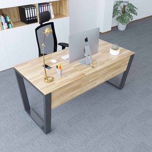 Escritorio Ejecutivo Minimalista de 80x160mm BGD68043 con Patas de Hierro Trapezoidales Resistentes, Base de Madera de Caucho, Diseño Contemporáneo - Product Image 1