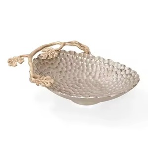 Plat de service en acier inoxydable avec poignée en feuille d'or, bol décoratif pour fruits secs et en-cas pour table à manger et cuisine - Product Image 2