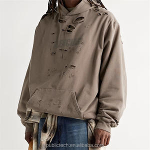 Custom Drop Shoulder Hoodies Sudadera con capucha Casual Washed Distressed Oversize Pullover Heavyweight Hoodie - Product Image 2