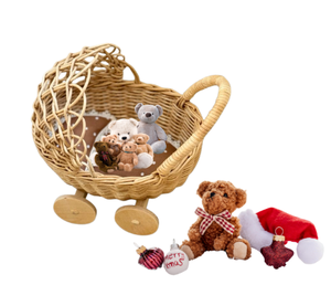 Carrito de Muñecas de Ratán Natural Tejido a Mano con Ruedas de Madera, Cesta de Mimbre para Muñecas y Peluches de Vietnam - Product Image 6