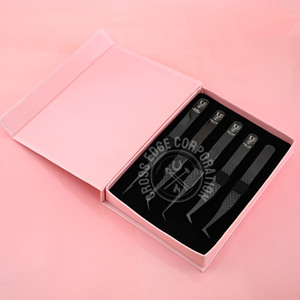 Pinzas clásicas curvas de punta de fibra, Color negro para extensión de pestañas de volumen con agarre de diamante, pinzas de aislamiento de 45 90 grados y 14cm - Product Image 1