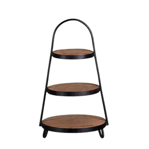Support à gâteau en bois naturel et en métal, support de présentation de luxe à 3 niveaux avec un design moderne, support à gâteau pour mariage, anniversaire, fête - Product Image 1