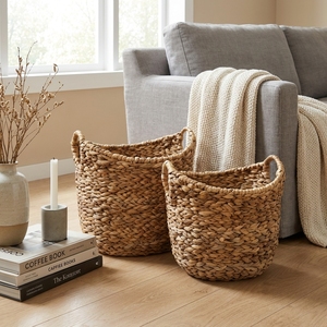 Juego de Cestas de Almacenamiento de Jacinto de Agua Tejidas a Mano Naturales con Asa Alta, Organizador de Macetas, Decoración y Diseño Artístico Puro para el Hogar - Product Image 4