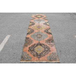 Alfombra clásica de retazos naranja y azul, 3,3x11,5 pies, lana turca, viscosa, látex, respaldo, sala de estar alfombra para, patrón Rectangular para pasillo - Product Image 1