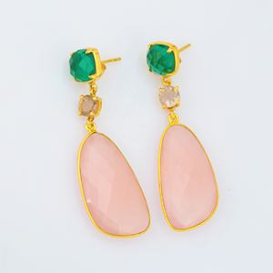 Top Boucles d'oreilles longues en calcédoine rose vert hydro et hydro fumé et naturel en argent sterling 925 - Product Image 4