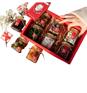 Luxury Red Paper Cardboard Gift Box Packaging with Handle for <b>Chinese</b> Lunar New Year CRISPY FRIED LOTUS SEEDS for <b>SNACK</b>/ WALN - Product Image 5