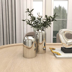 Vase à composition florale en acier inoxydable brillant de qualité supérieure Design moderne avec touche dorée pour mariage et décoration intérieure - Product Image 3