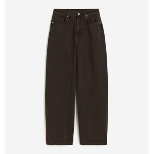 Pantalon en denim lavé à l'acide taille haute pour femme Style Baggy personnalisé Vintage ample ajusté marron foncé uni blanc pour l'hiver - Product Image 1