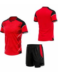 Conjunto de Uniforme de Fútbol Personalizado Rojo y Negro con Pantalones Cortos, Transpirable, de Poliéster, para Entrenamiento, Partido, Ropa Deportiva de Equipo - Product Image 1