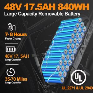 29 bici elettrica per adulti, batteria 48V 17.5AH, Mountain Bike elettrica 750W di picco 1000W, fino a 70 miglia 34mph - Product Image 3