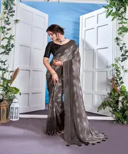 Atractivo sari nupcial indio con trabajo de perlas: Haga un chapoteo con seda algodón rayón Georgette Lino Banarasi Kanchipuram Sarees