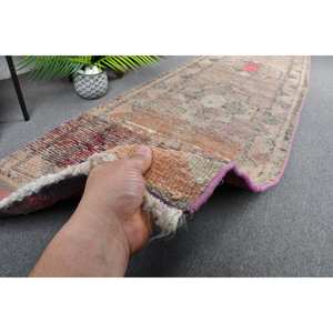 Alfombra turca Vintage de 2,7x10,2 pies, lana rosa Beige, área grande, patrón de retazos rectangulares, diseño abstracto de pasillo, látex para habitaciones - Product Image 3