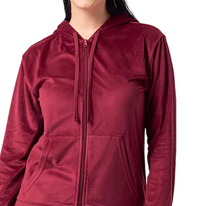Chándal con capucha ajustada de algodón 100% para mujer, ropa deportiva sólida de dos piezas de terciopelo de secado rápido con logotipo personalizado de lana estampada - Product Image 3