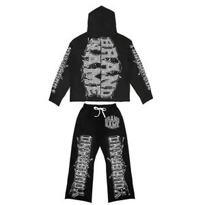 2026 Breathable Custom Cotton/Bamboo Fiber Acid Wash Distressed Applique Embroidery Patchwork Logo Winter Jogging 2 Piece <b>Set</b> - Product Image 6