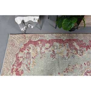 Alfombra turca Vintage rojo Beige 6x8 pies patrón de retazos abstracto de piel de lana hecho a mano para entrada 10mm de espesor con respaldo de látex - Product Image 2