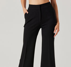 Pantalon long décontracté pour femme, élégant, taille haute, coupe large, infroissable, brodé, coupe ample, idéal pour le bureau - Product Image 4