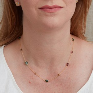 Collar clásico de Plata de Ley 925 hecho a mano turmalina genuina multicolor piedra preciosa chapado en oro de moda para compromisos - Product Image 2