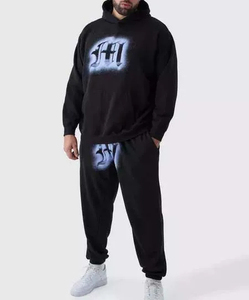 Haute qualité lavage à l'acide Flare sweat à capuche zippé 2 pièces survêtement évasé ensemble strass Vintage lavage à l'acide hommes survêtement - Product Image 5