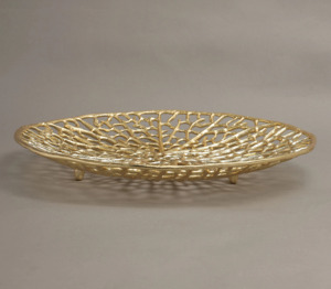 Bandeja de servicio de metal de hoja decorativa de lujo, plato chapado en oro en diseño moderno, plato de fruta usado para Cocina - Product Image 2