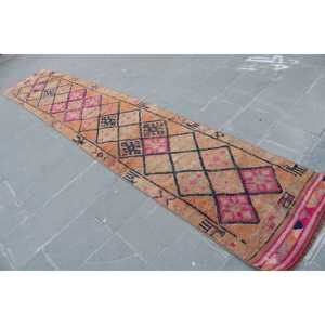 Vintage 2.3x12.9 ft Rug, Runner Turkish Rug, <b>Brown</b> Pink Persian <b>Wool</b> Rug - Product Image 2
