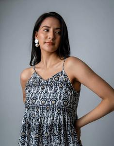 Vestido de algodón con estampado de bloque de mano indio, estampado de Ikat, sin mangas, ropa de playa de verano, vestido bohemio de viaje informal, suministro ODM - Product Image 3