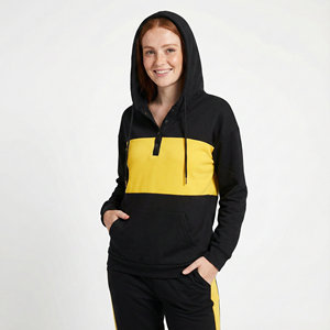 Sudaderas con Bloques de Color Personalizables para Mujer, Estilo Henley con Botones, Bolsillo Canguro, Manga Larga, Casual, Precio al por Mayor - Product Image 1