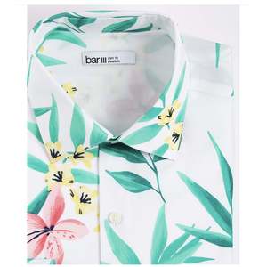 Camicia Casual da Uomo Bar III in Cotone Organico Tropicale, Vestibilità Slim, Bianca/Verde XL, Tessuto Popeline - Product Image 5