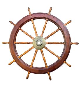 Roue de bateau en bois antique de 42 pouces pour décoration intérieure nautique Roue en laiton murale pour bateau ou marine Pièce de tuyau artisanale - Product Image 1