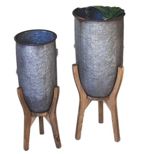 ชุด2กระถางชุบสังกะสีบนฐานไม้สำหรับตกแต่งบ้านสวนกระถางดอกไม้และเครื่องปลูกต้นไม้ - Product Image 4