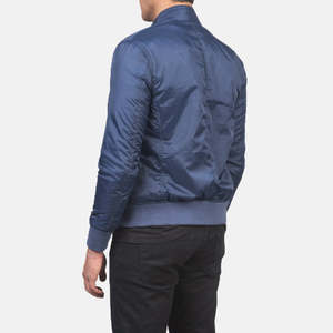 Ramon Blue Bomber Jacket XL Size Lightweight Breathable Canvas <b>Wool</b> with Nylon Zipper Decorated Front Printing New Condition - Product Image 5