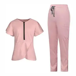 महिलाओं के लिए स्क्रब सेट क्लासिक वी-नेवक टॉप और नई डिजाइन ड्रॉस्ट्रिंग स्क्रब पैंट महिलाओं के लिए सॉलिड रंग मेडिकल वर्दी।