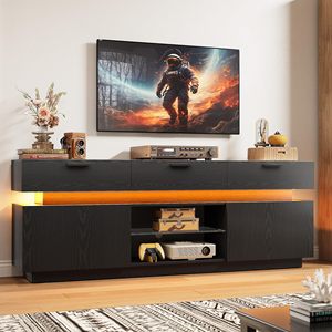 Mueble de TV Moderno de Madera Negra con Luces LED para Sala de Estar, Centro de Entretenimiento con Gran Espacio de Almacenamiento, Venta al Por Mayor - Product Image 3