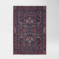 Art Deco Türkischer Vintage Distressed Marine-Burgunder Chenille Blumenmuster Digital Bedruckter Rutschfester PET-Freundlicher Niedrigfloriger Waschbarer Teppich