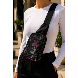 Bolso Bandolera Negro con Cierre y Patrón, Accesorio de Moda - Product Image 1