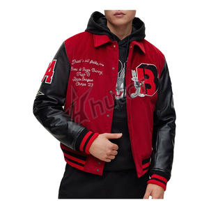 2025 veste universitaire pour hommes avec logo personnalisé avec broderie sur le devant corps et manches en laine rouge Street Style hiver - Product Image 2