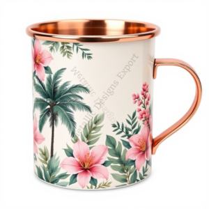 Écologique 100% Cuivre Métal Tasse Droite Élégant Design Floral Autocollant Élégant Verre Verres pour Café/Thé pour Cadeaux - Product Image 3