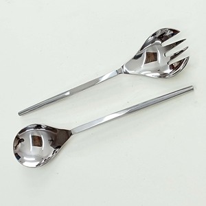 Ensemble de service à salade en acier inoxydable, vente en gros, cuillère, fourchette, avec manche à moitié plat, moderne et Portable - Product Image 4