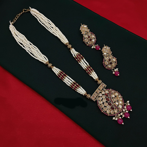 Graceful Gold Plated <b>Long</b> <b>Necklace</b> Set for Women with Sparkling Crystals & Elegant Pearls Perfect for Parties & Ethnic Wear - Product Image 3