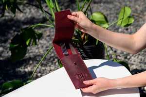 Durable Eco Genuine Leather Luxury Foldable <b>Cutlery</b> Holder for Restaurant Flatware Roll Organizer LCH-0029 - Product Image 4