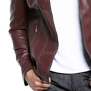 Veste en cuir de motard classique pour homme avec épaules matelassées, coupe ajustée, fermeture en cuir - Product Image 5