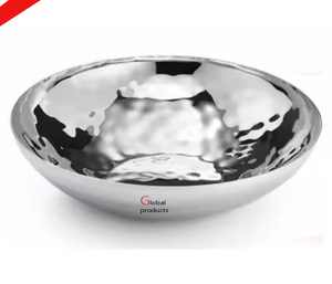 Bol de service en acier inoxydable à l'aspect martelé et doré avec motif de feuilles pour restaurant d'hôtel et bar - Product Image 2