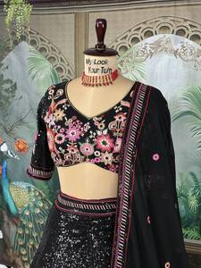 การเปิดตัว faux georgette lehenga คุณภาพดีพิเศษพร้อมชั้นกระป๋องและผ้าใบ - Product Image 2