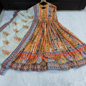 Vestido Anarkali Estampado Multicolor con Dupatta para Fiestas y Bodas - Product Image 5
