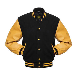 Veste de baseball en cuir avec manches en cuir - Manches dorées - Corps noir - Vente en gros - Veste de baseball personnalisée en cuir pour hommes - Product Image 2