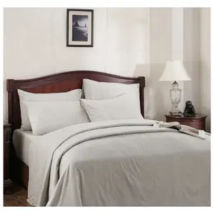 浅灰色优质100% 有机棉双床单绣花图案易洗特大号漂亮面料床单