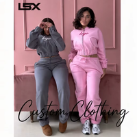 Logo Kustom 2026 Wanita 2 Potong Setelan Olahraga Streetwear Berkualitas Tinggi Hoodie Crop Celana Panjang Printing Puff Kasual Harian
