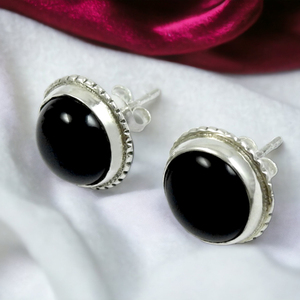 อัญมณีทรงกลมสีดำธรรมชาติ925เงินสเตอร์ลิงทำด้วยมือเครื่องประดับวินเทจต่างหูเงินโบราณสำหรับผู้หญิงขายส่ง - Product Image 3