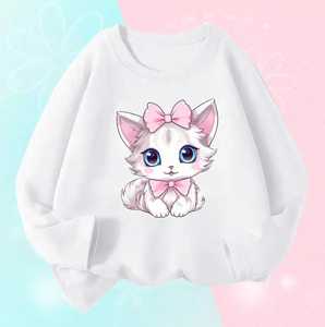 Fille t-shirt enfants o cou à manches longues chat chiot hauts animal mignon animal imprimé oem t-shirt personnalisé - Product Image 2