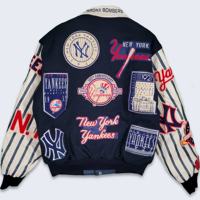 Veste bomber de baseball avec logo personnalisé, appliqué en chenille noir, broderie, veste de course NASCAR, veste universitaire