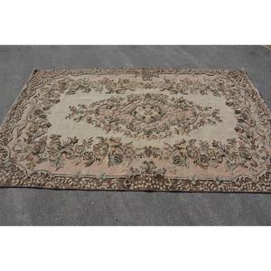 5.5x8.6 ft Vintage Rug, <b>Brown</b> Floral Turkish <b>Wool</b> Rug - Product Image 4